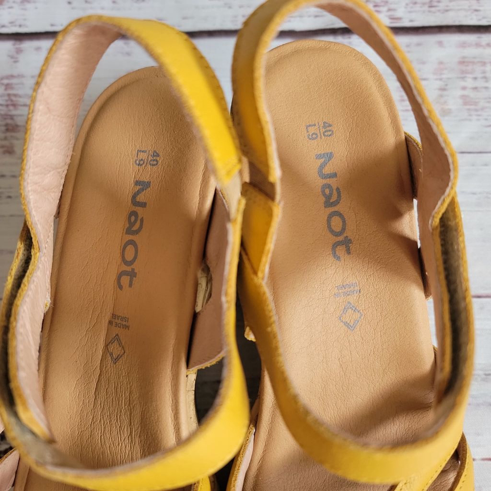 Naot Yellow Leather Cork Wedge Sandals - Picture 4 of 7